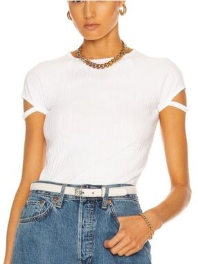 NWT Helmut Lang Little Rib Tee White Cut Out Short Sleeve Small 90s Retro